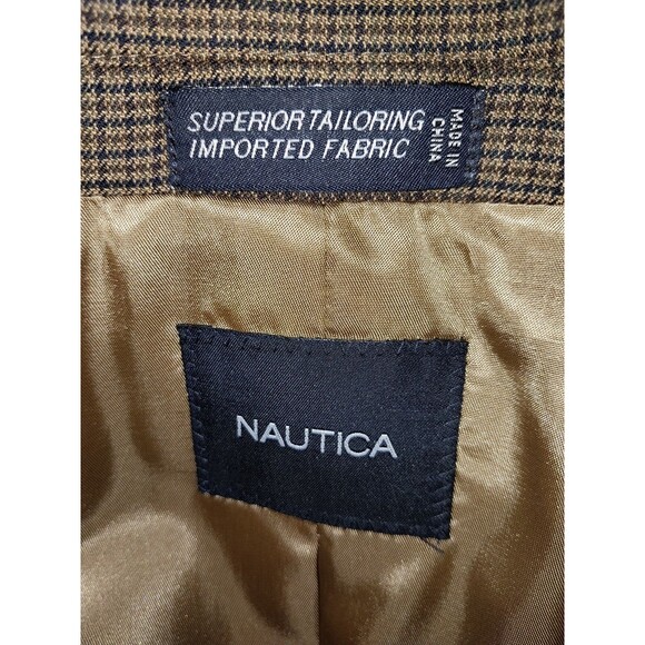 Nautica 42L USA Tan Navy Houndstooth Stripe Wool Soft Tweed 2 Button Blazer - Picture 7 of 8